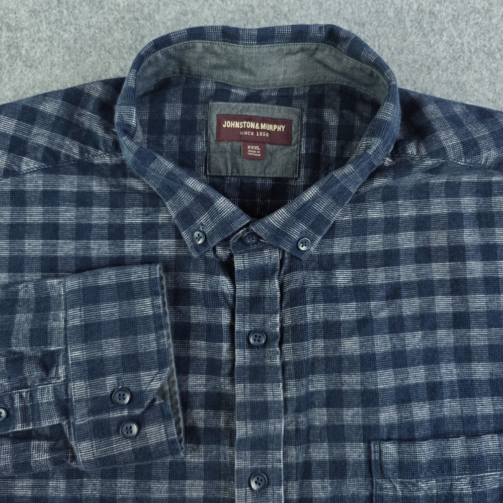 Johnston Murphy Shirt Mens 3XL Blue Check Corduroy Long Sleeve Button Down